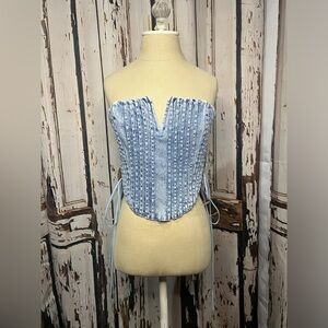 AKIRA Light Blue Denim Corset Blouse